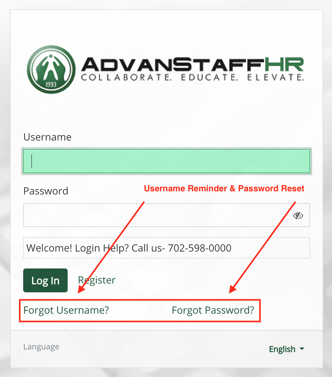 I forgot my web username, can I reset it? | AdvanStaff HR